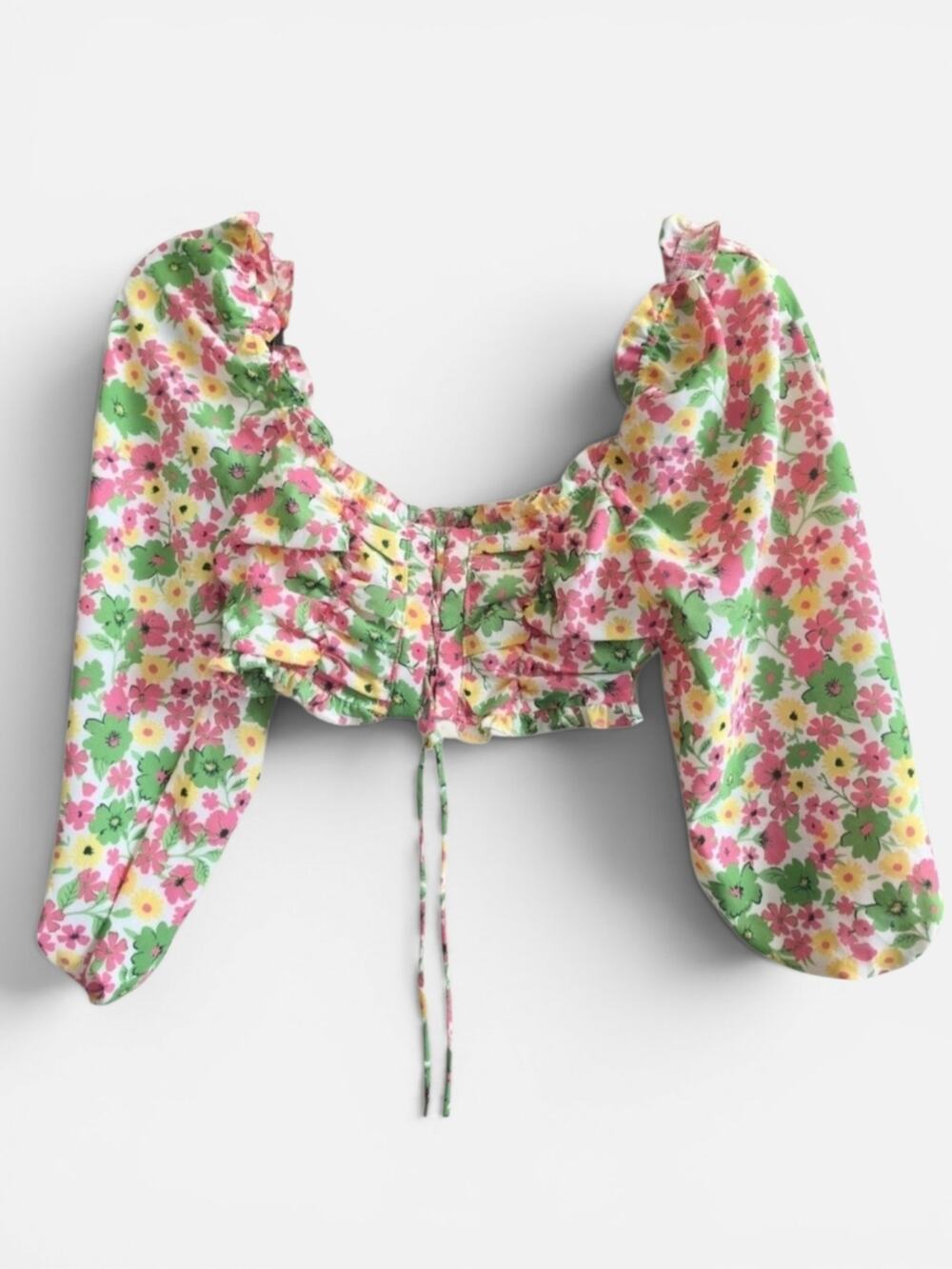 Fiestar Floral Coquette Pastel‎ Ruffle Cropped Blouse